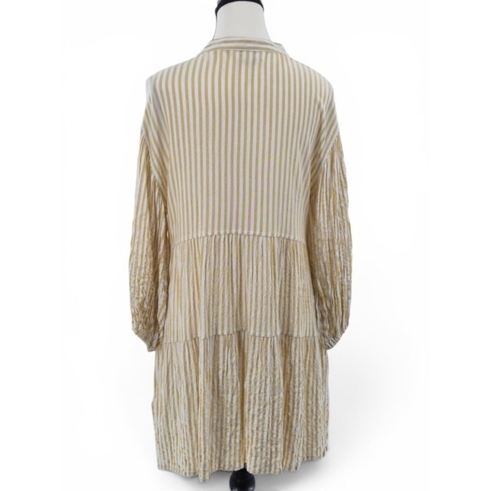 Max Studio Yellow White Striped Tiered Mini Shirt Dress Med Lagenlook Babydoll - Picture 5 of 14